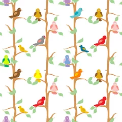 Door stickers Birds in the wood Color Birds  seamless pattern