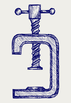 blue pen sketch c-clamp clip art preview