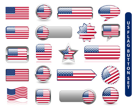 US FLAG BUTTON SET (usa united states of america icons stars)