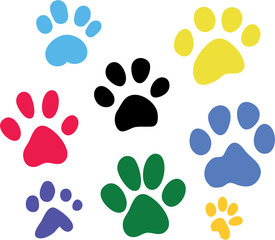 Plakat Set of vector colored paw prints