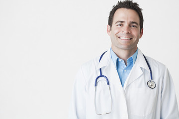 Smiling mixed race doctor