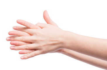 Woman rubs hand cream