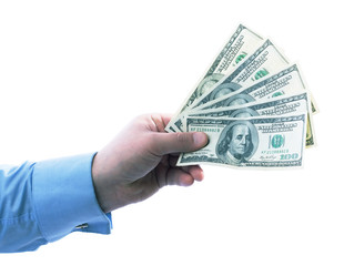 Young successful businessman holding a stack of money