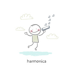 Man plays the harmonica