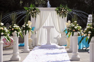 Outside wedding ceremony altar