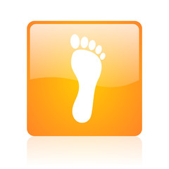 footprint orange square glossy web icon