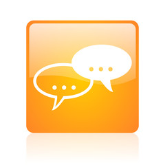 forum orange square glossy web icon