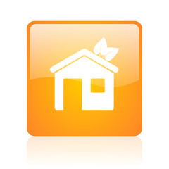 home orange square glossy web icon