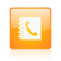 phonebook orange square glossy web icon