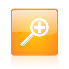 magnification orange square glossy web icon