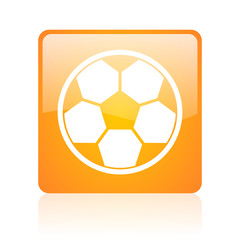 soccer orange square glossy web icon