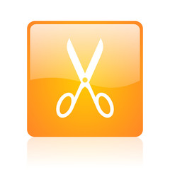 scissors orange square glossy web icon