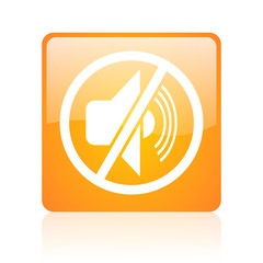 mute orange square glossy web icon