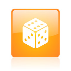 dice orange square glossy web icon