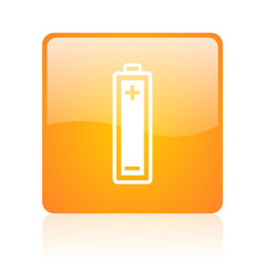 battery orange square glossy web icon