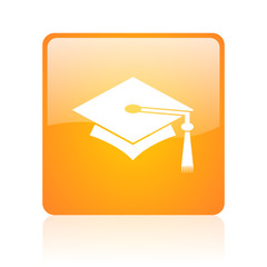 graduation orange square glossy web icon