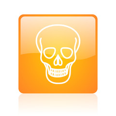 skull orange square glossy web icon