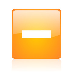 minus orange square glossy web icon