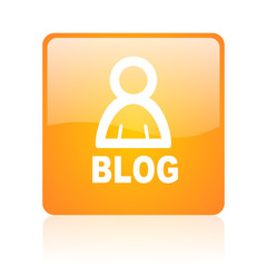 blog orange square glossy web icon
