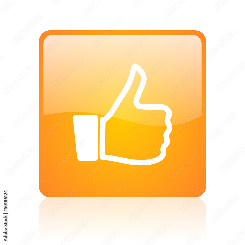 Aufkleber thumb up orange square glossy web icon