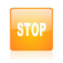 stop orange square glossy web icon