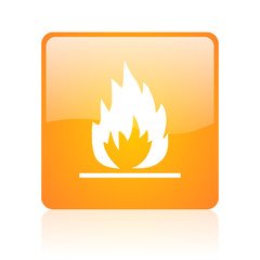 flames orange square glossy web icon