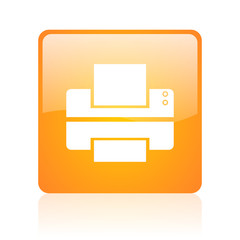 printer orange square glossy web icon