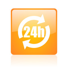 24h orange square glossy web icon