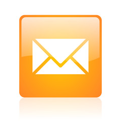 mail orange square glossy web icon