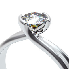Wedding ring with diamond on white background. Sign of love