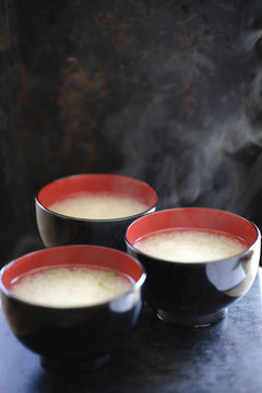 Steaming bowls of miso soup