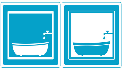 set blue bathroom symbol icons with tap, tub and bathtub