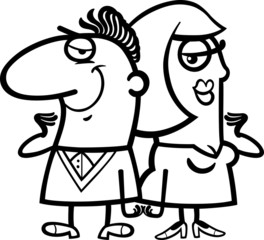 black and white cheerful couple cartoon