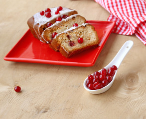 Cranerry cake on a wooden table