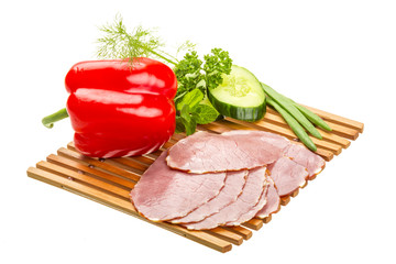 Ripe fresh ham with vegetables