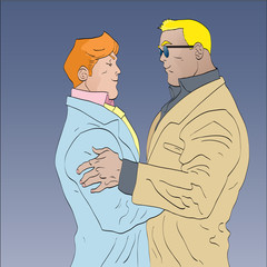 Vector comic book men embracing