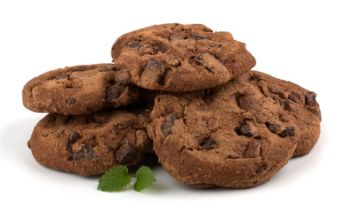 Chocolate chips cookies isolated on white background