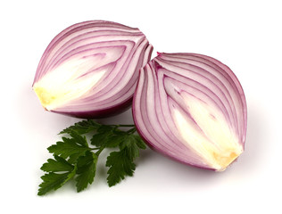 Red onion and fresh parsley isolated on white background