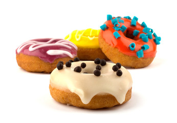 Donuts isolated on white background closeup