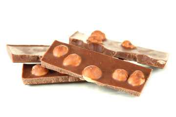 Chocolate with nuts, isolated on white