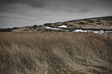 moorland in the peak district UK on cold dark day