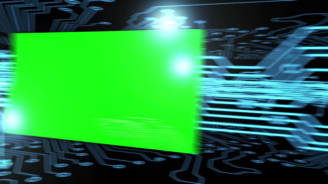 Montage of green screens on a circuit board
