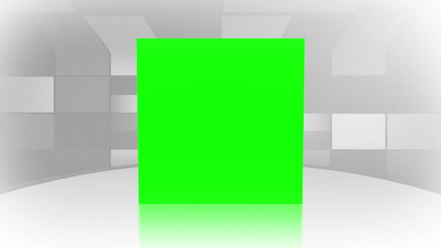 Green screens bouncing on a white surface