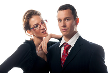 Sexy and young business woman and business man
