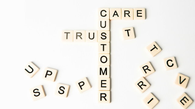 Customer relations buzz words formed into crossword shape