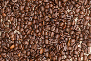 heap of coffee beans on burlap