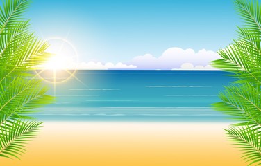 Obraz na płótnie Canvas piękna Sunny błękitne niebo i palmy i tło plaża