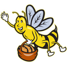 Bee Carrying Basket Bread Loaf Cartoon