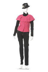 Full-length female clothing in jeans with cat on mannequin