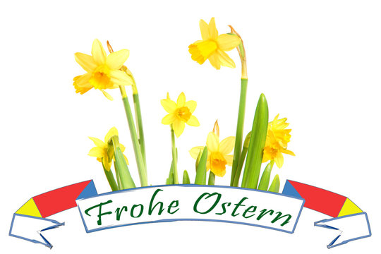 Osterglocken und Banner - Frohe Ostern